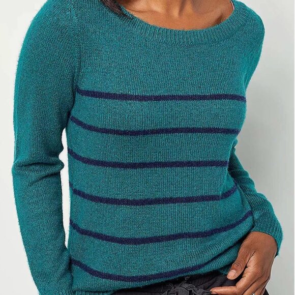 Candace Cameron Bure Boatneck Striped Sweater Evergreen - Picture 1 of 3